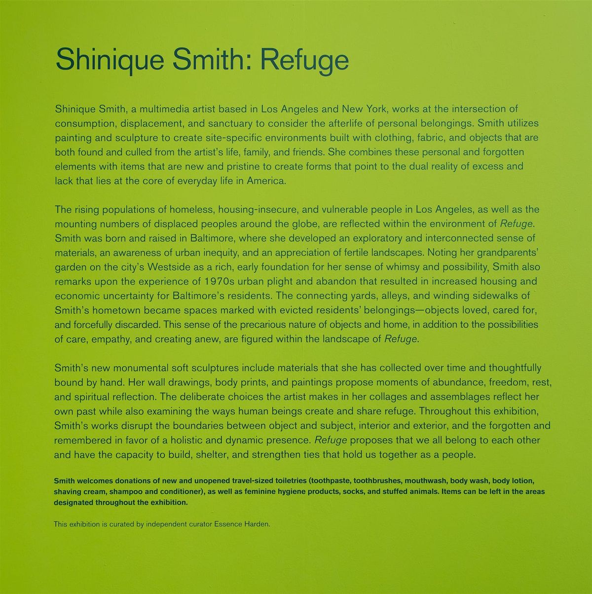 Wall text for Shinique Smith: Refuge