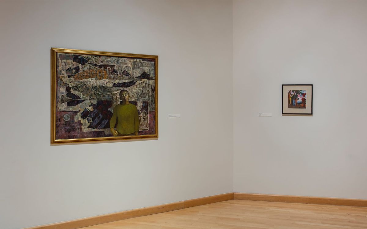 Installation view of framed works