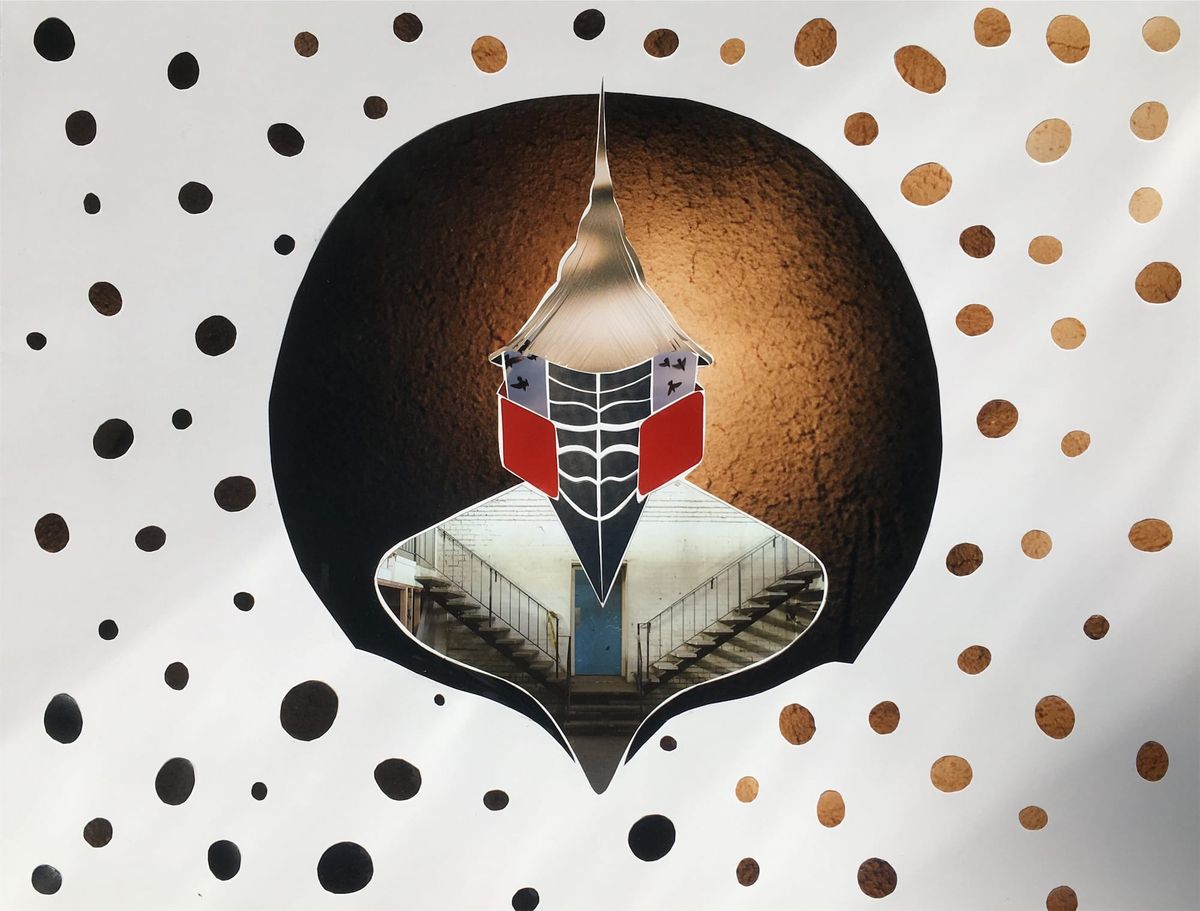 Photo collage on wood panel
