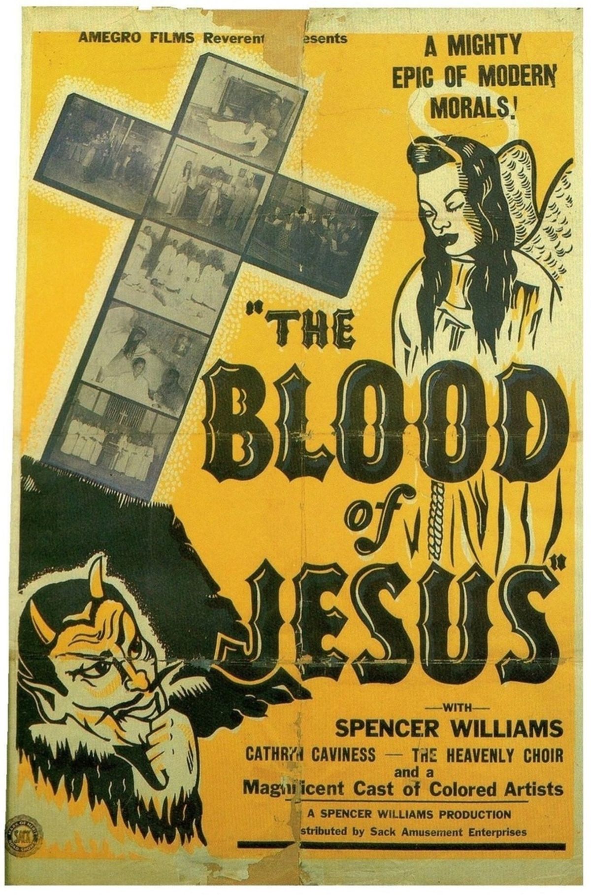 Movie poster with illustrated religious iconography