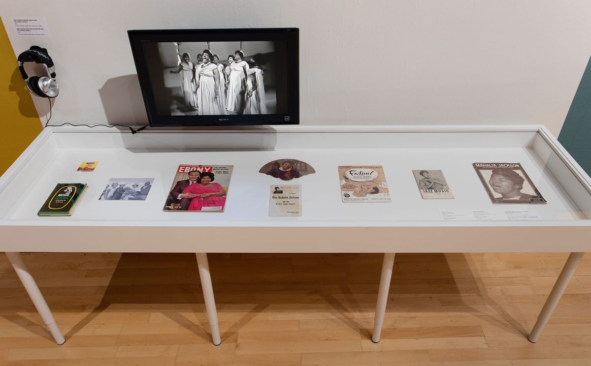 Installation view of supporting ephemera for The Commercialization of Gospel portion