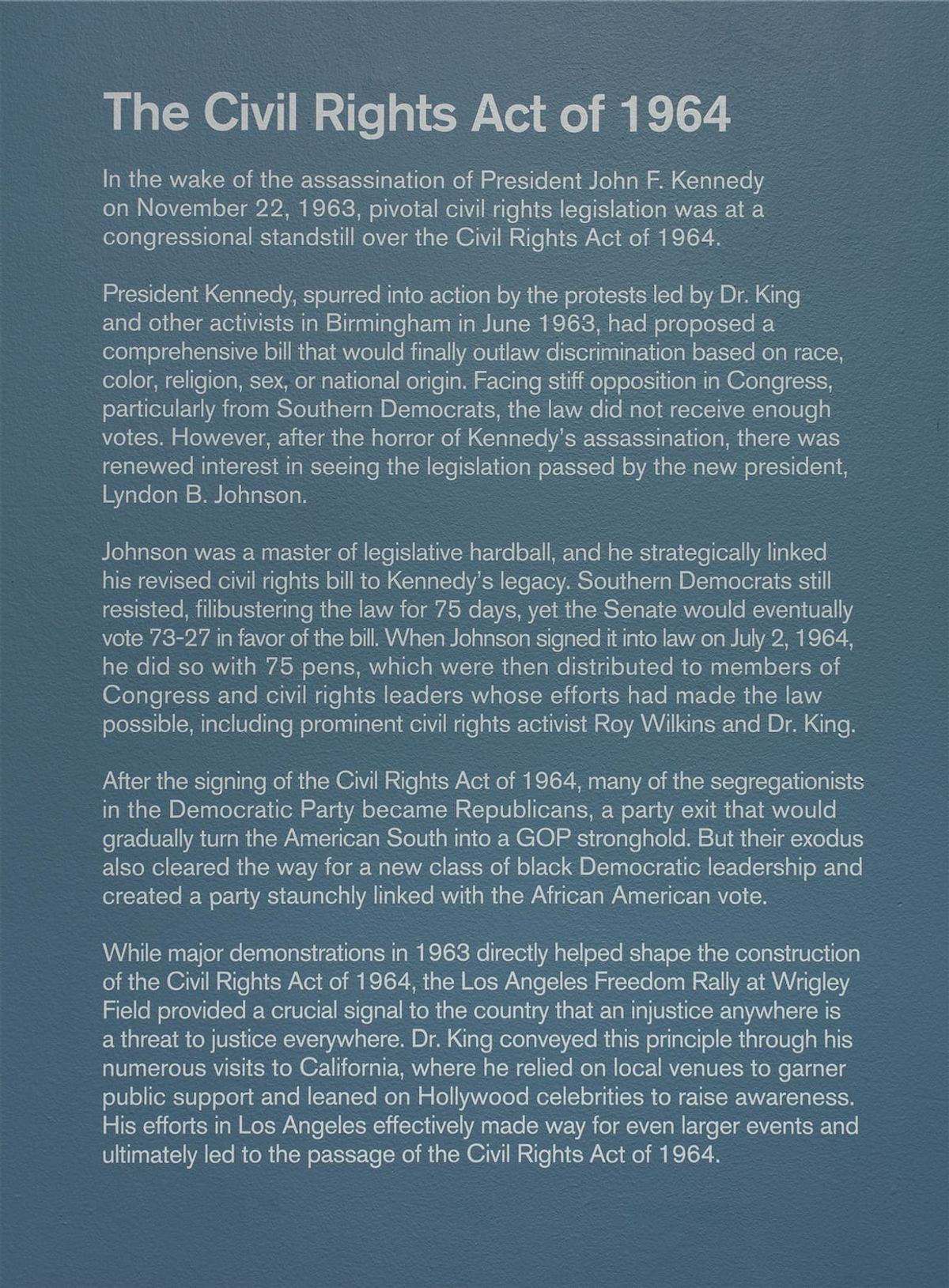 Wall text for The Civil Rights Act of 1964