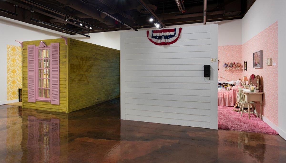 Installation view of all pink bedroom