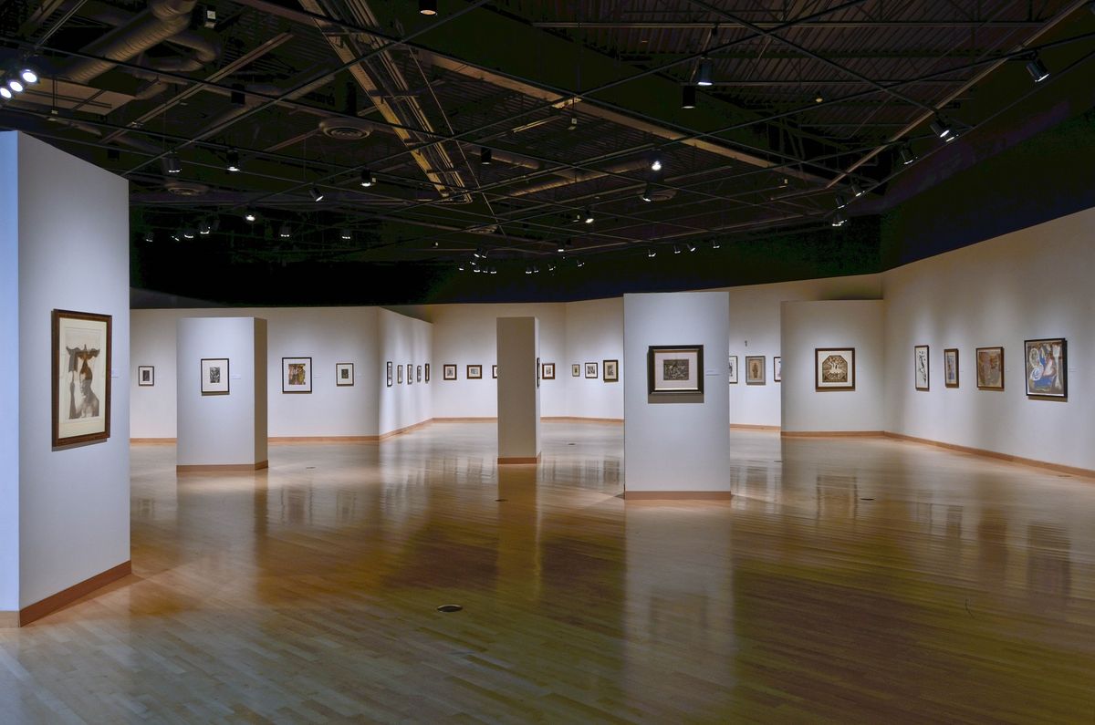 Installation view of framed artworks