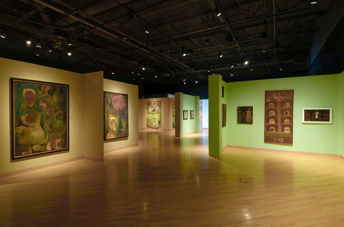 Installation view of framed artworks