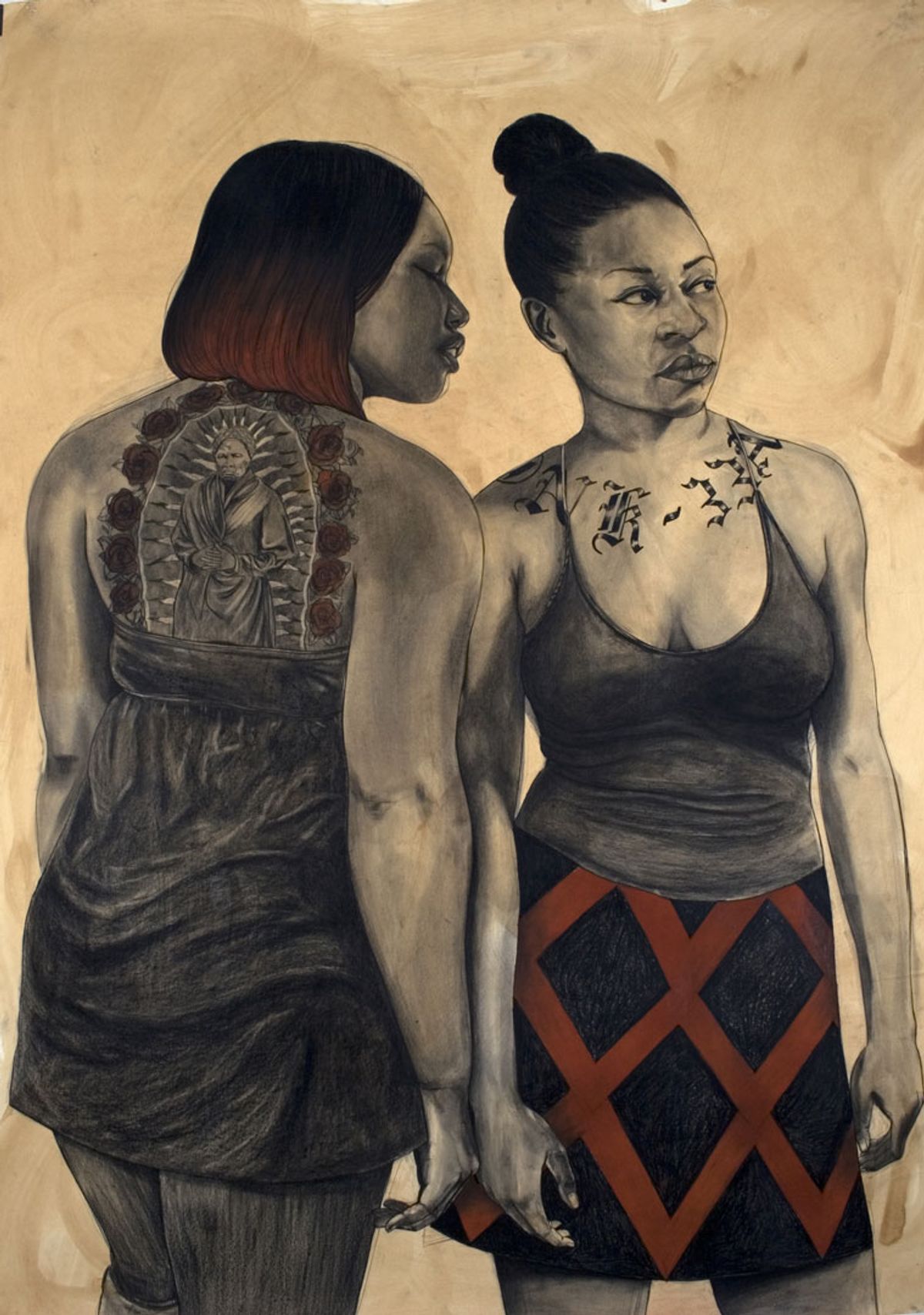 Two women in hushed conversation