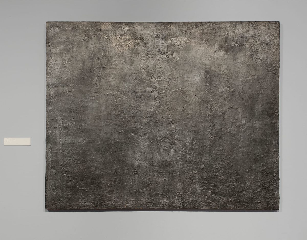 Monochromatic, topographic, mixed media in one work