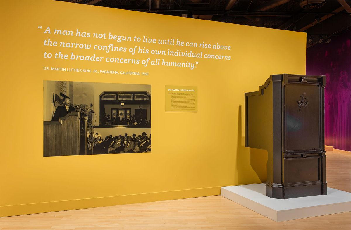 Installation view of Dr. Martin Luther KIng Jr.'s visit to Pasadena