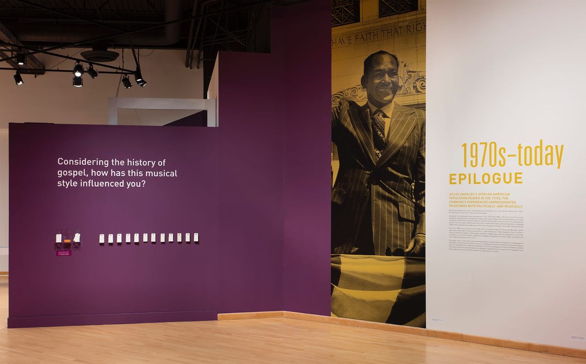 Installation view of wall text about the 1970s - today
