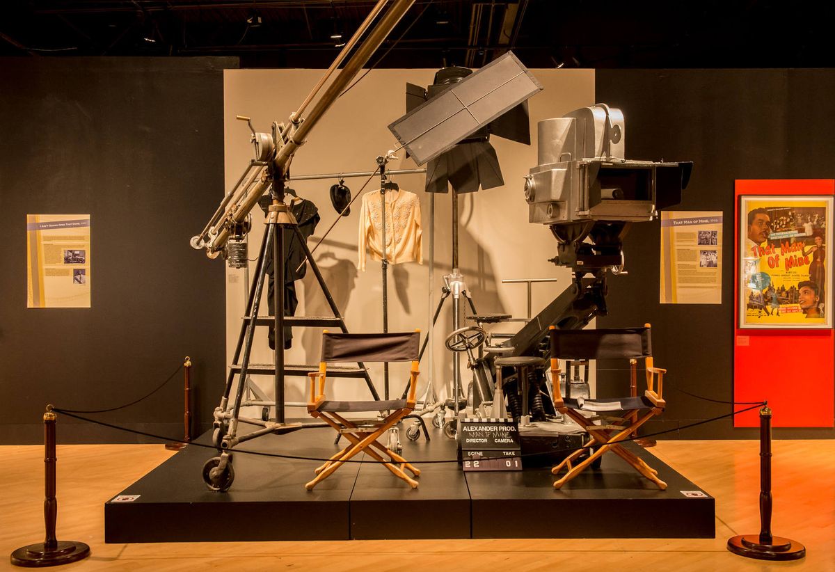 Installation view, behind the scenes equipment from movie set