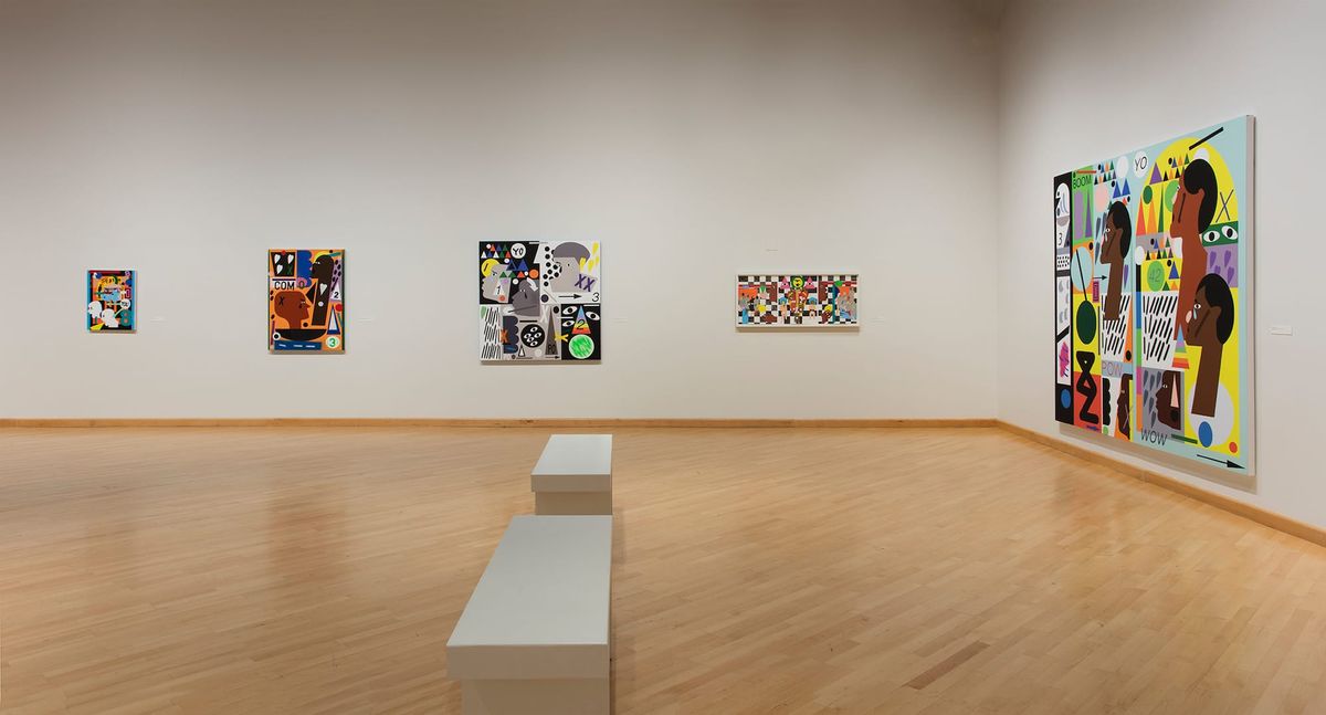 Installation view of large scale paintings in narrative figurative style