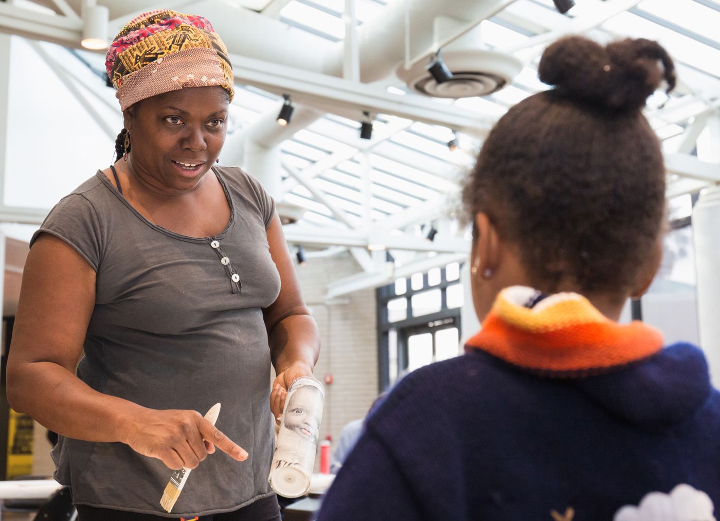 Families participating in an art workshop at the California African American Museum