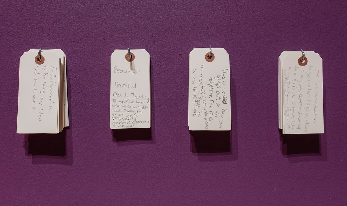 Close up of hang tags with shared comments