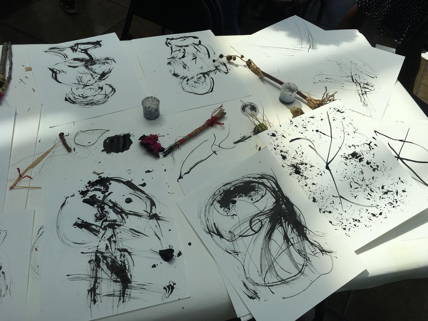 Ink studies across a table