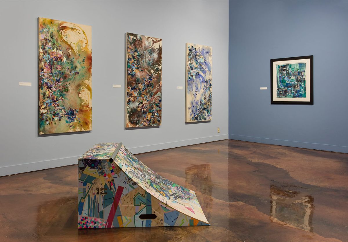 Exhibition view of large scale work and 3D objects