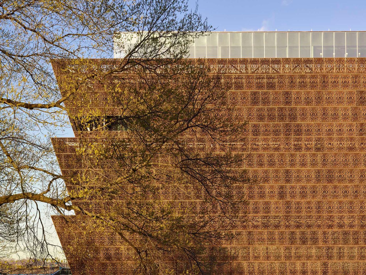 Detail of building exterior; The Smithsonian National Museum of African American History & Culture