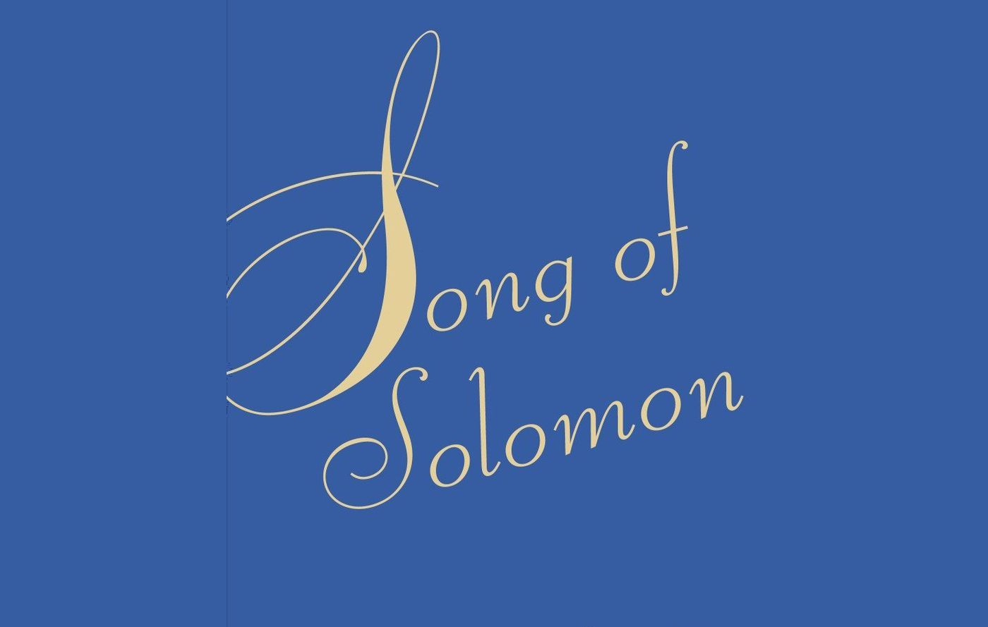 Title card announcing Song of Solomon with title in gold script on blue background