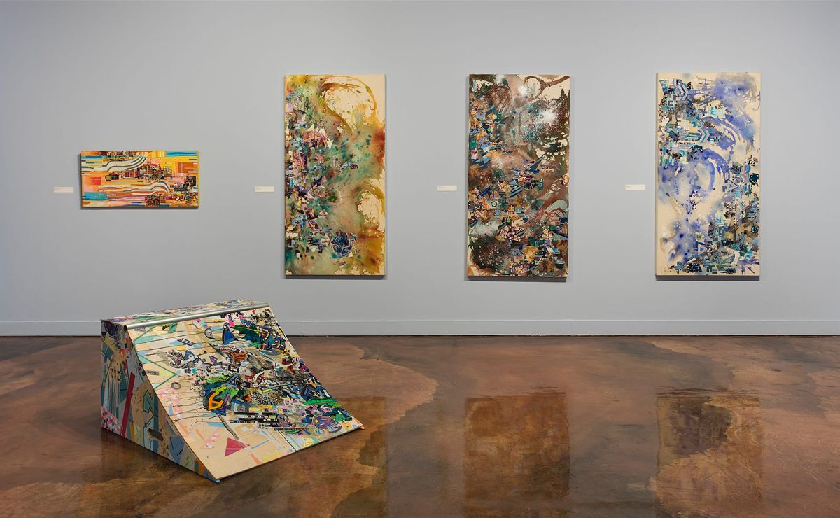 Exhibition view of large scale work and 3D objects