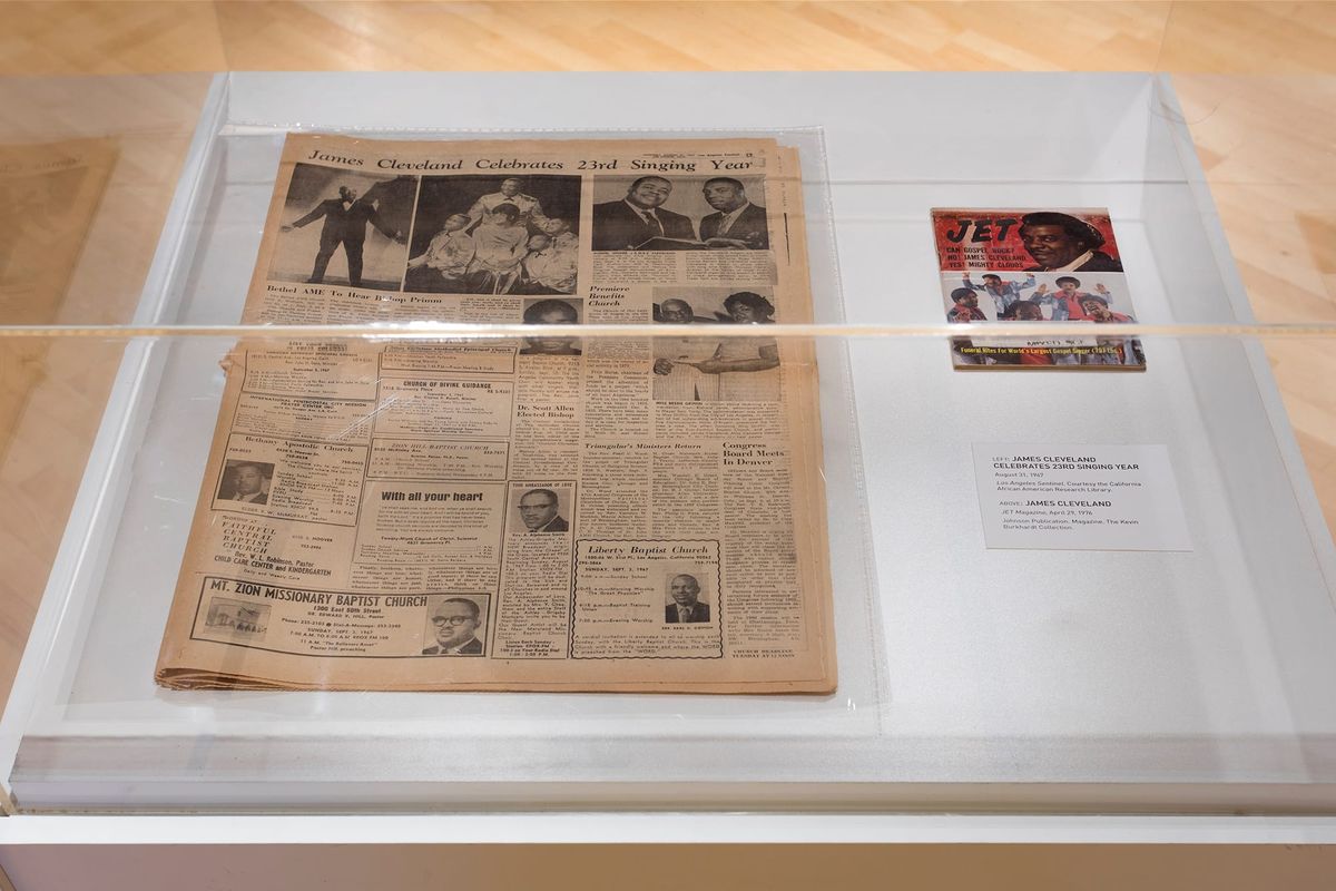 Newspaper church listings and an issue of Jet