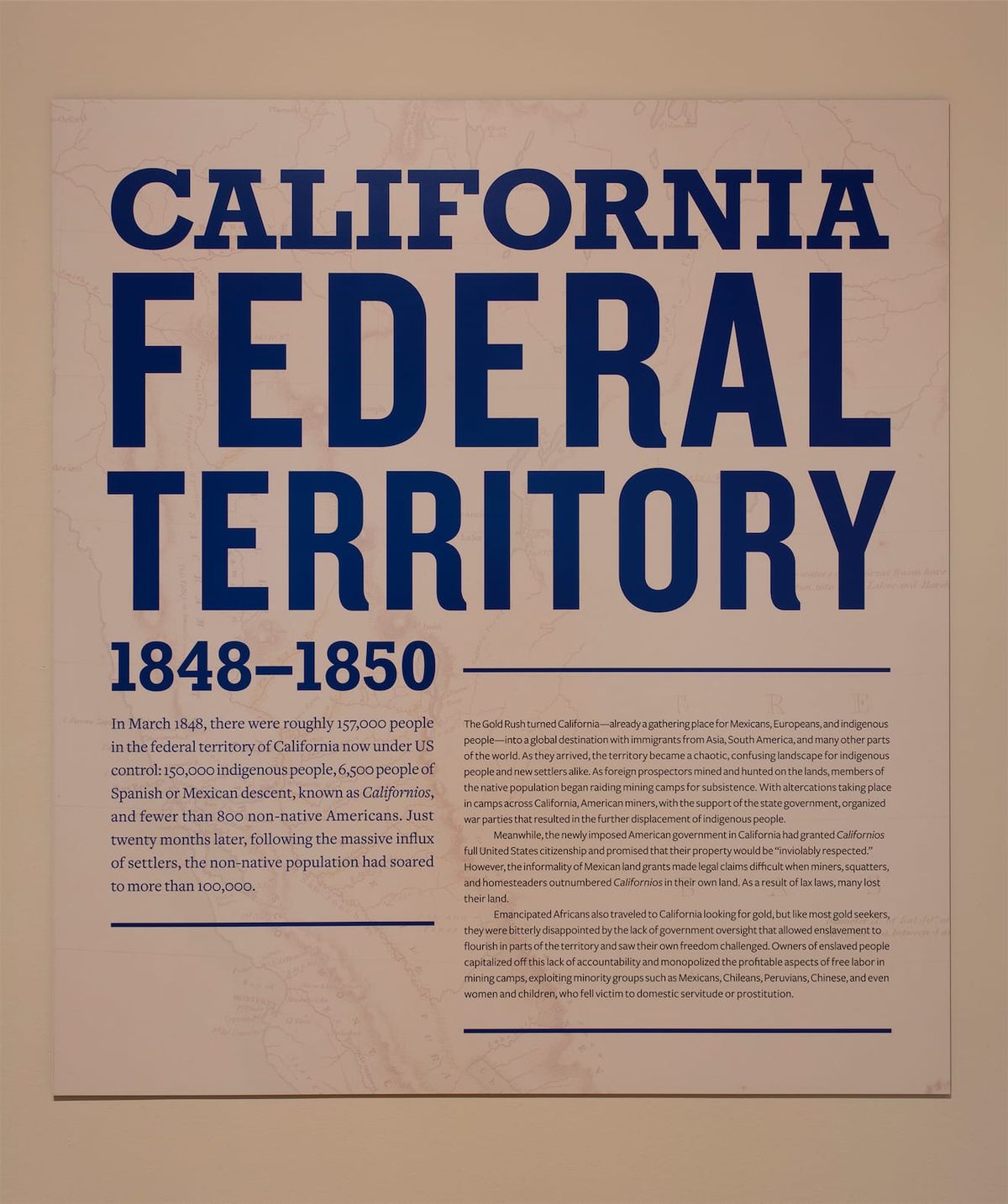 Wall text for California Federal Territory