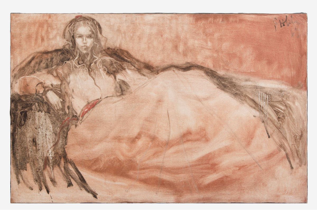 Sketch of woman in repose; pastels as the medium.