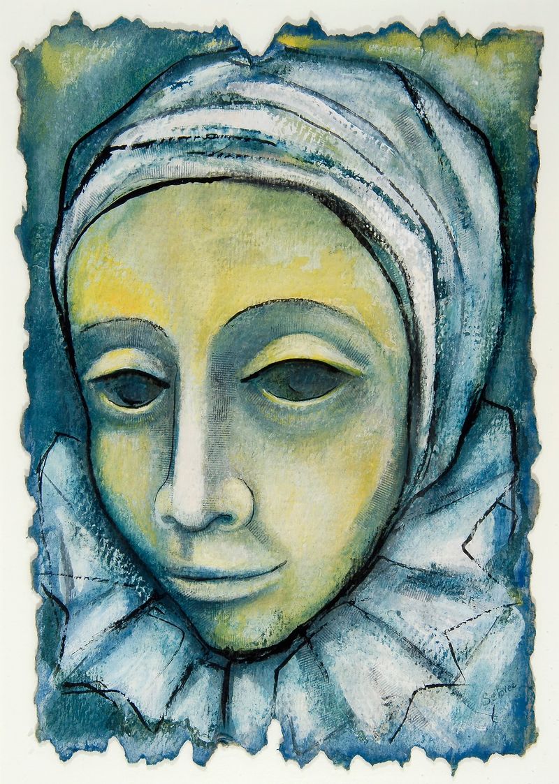 Gouache portrait of Harlequin