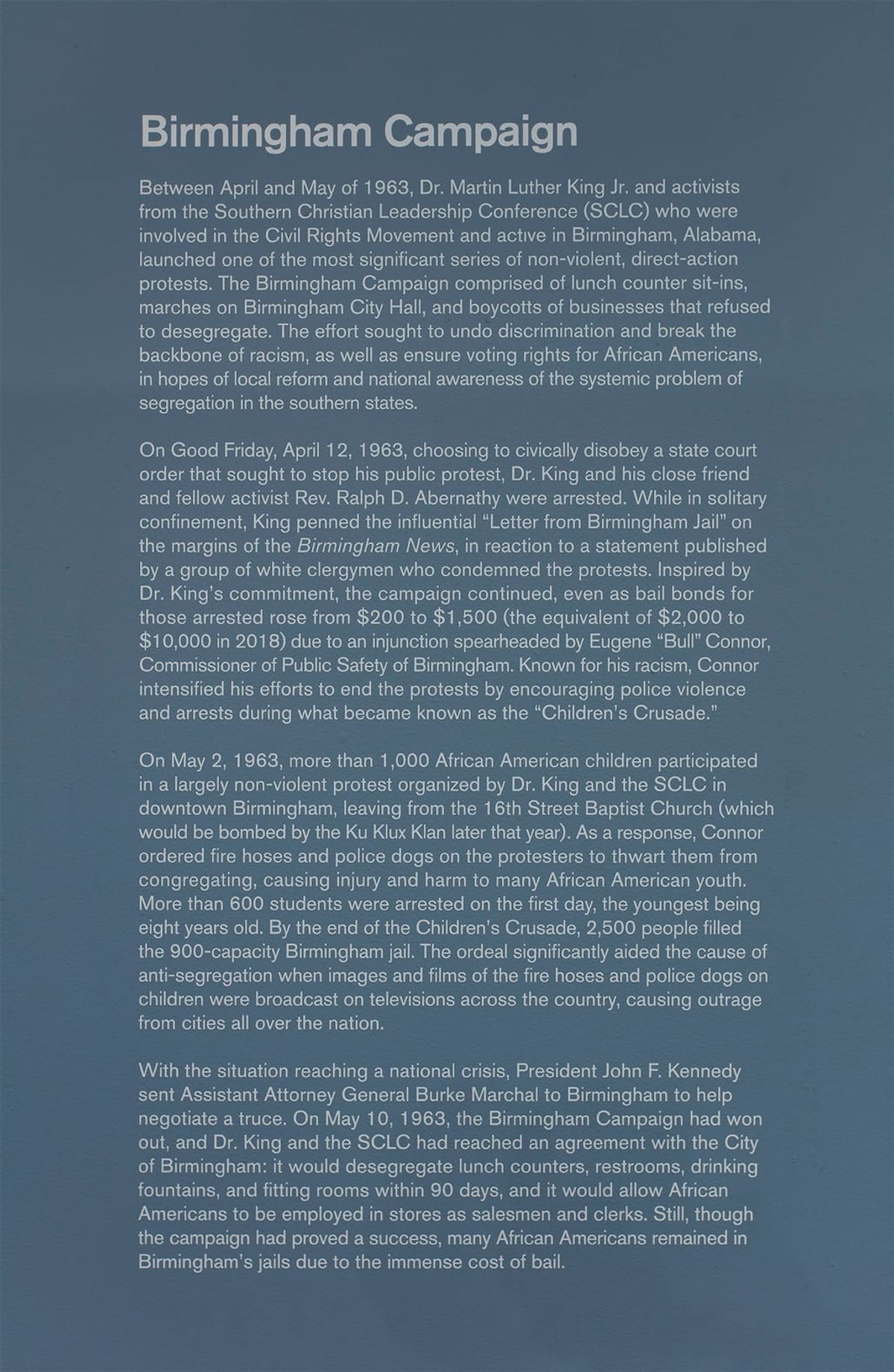 Wall text of Birmingham Campaign