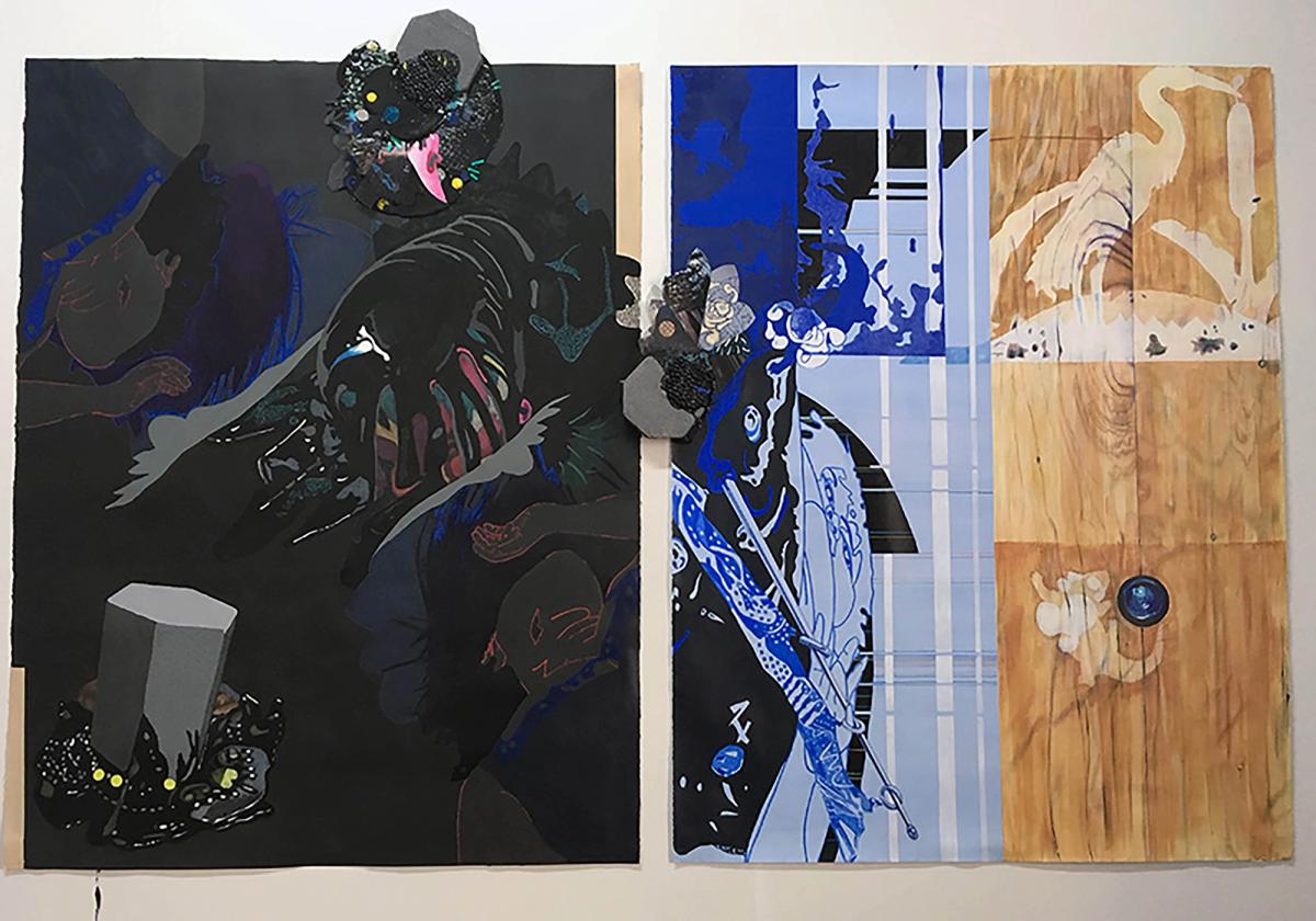 A collage of mixed media