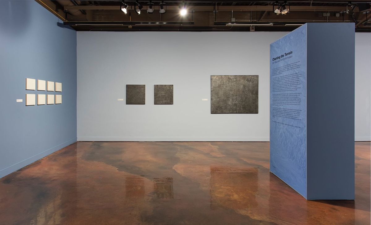 Exhibition view of wall text and 2D works