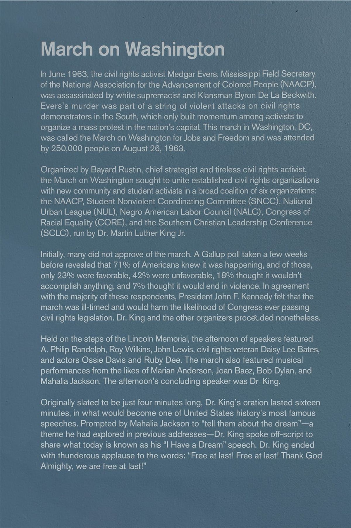 Wall text for March on Washington