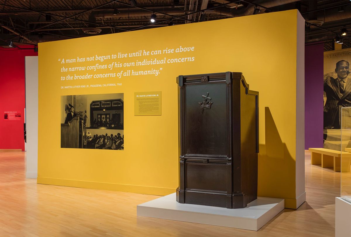 Installation view of Dr. Martin Luther KIng Jr.'s visit to Pasadena