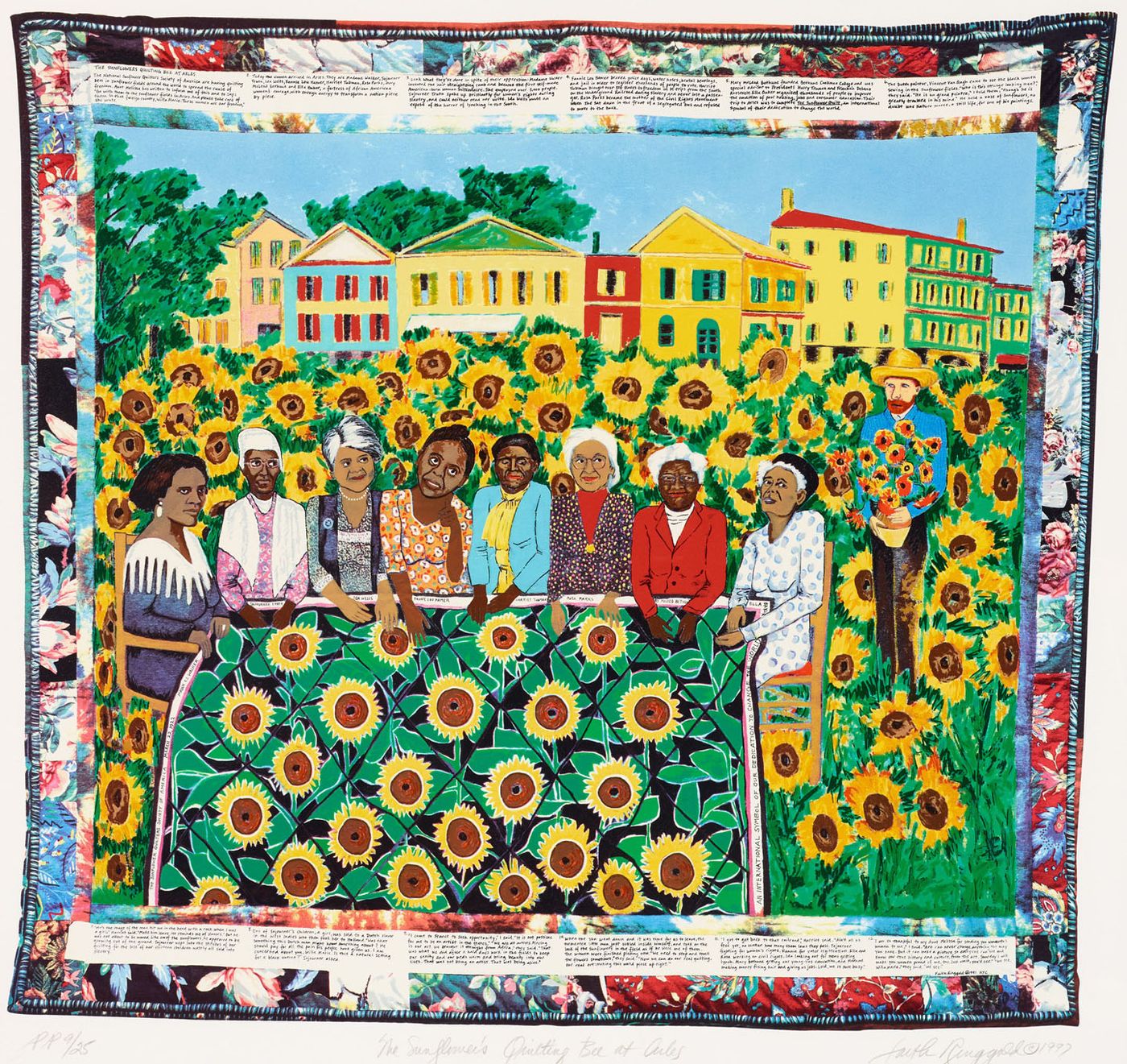 Illustration of eight female African American historical figures surrounded by sunflowers