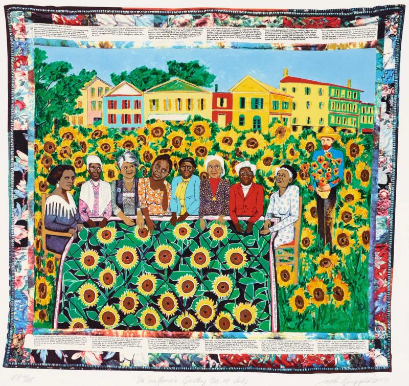 Illustration of eight female African American historical figures surrounded by sunflowers