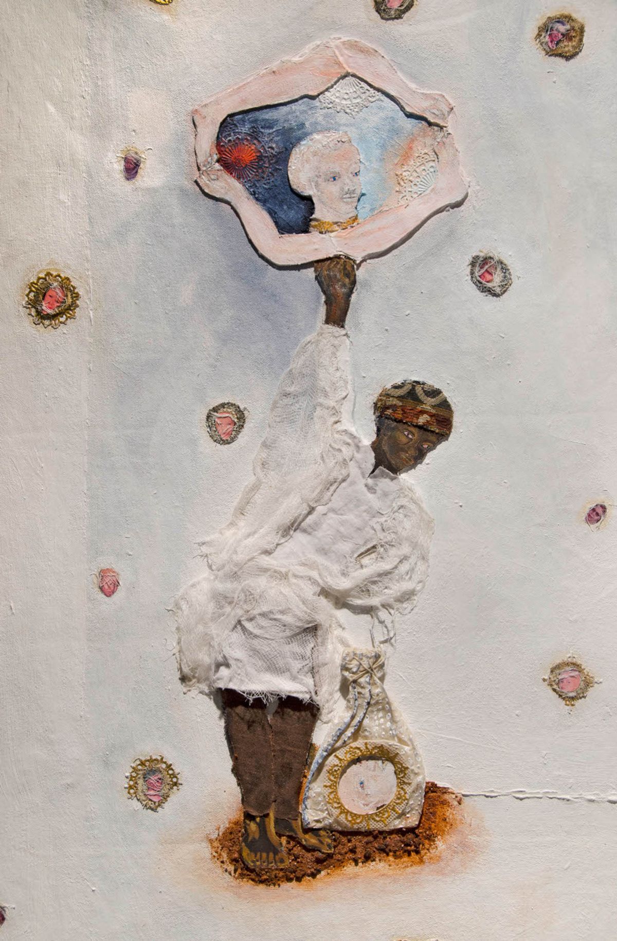 Mixed media on canvas representation of a person connected to memory and reality