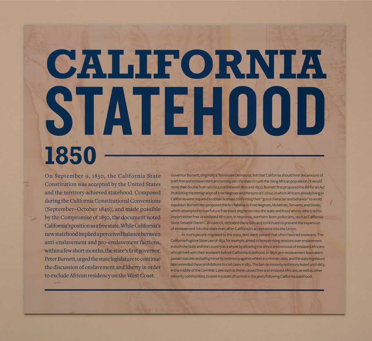 Wall text for California Statehood, 1850