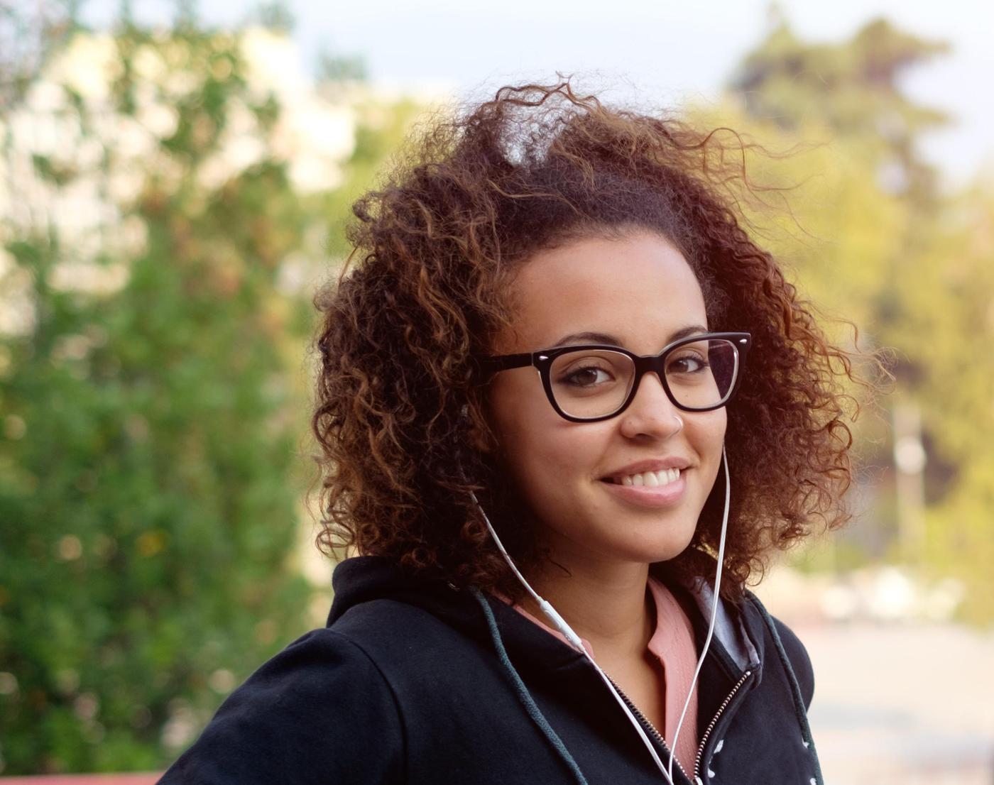 Young woman wearing headphones