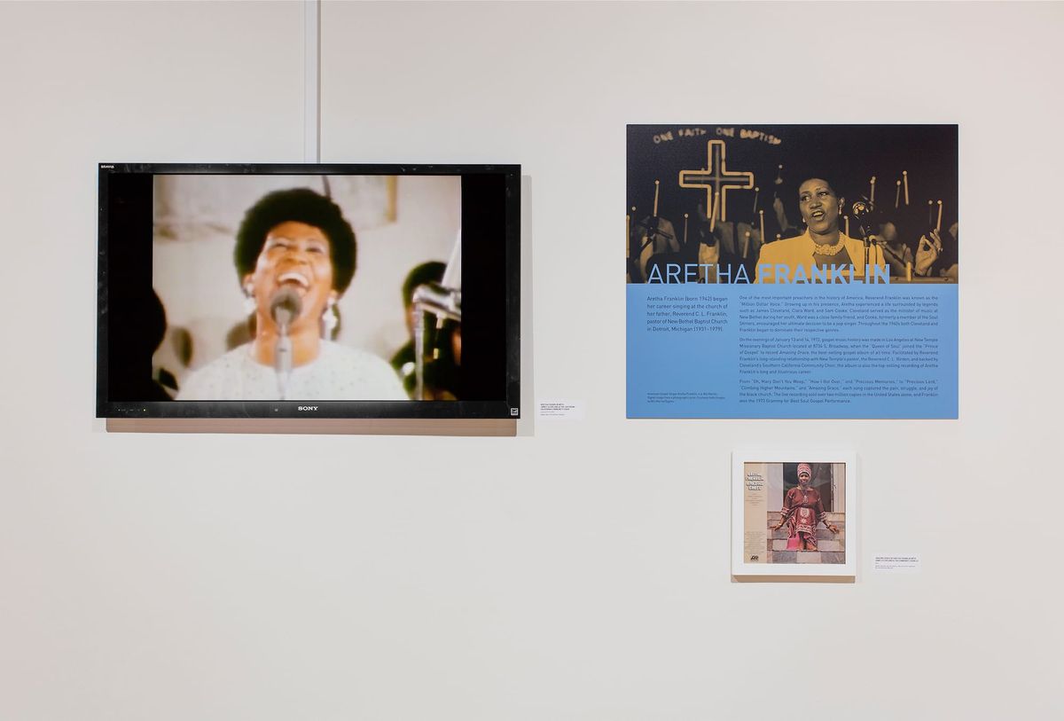 Installation view with Aretha Franklin's contribution to gospel