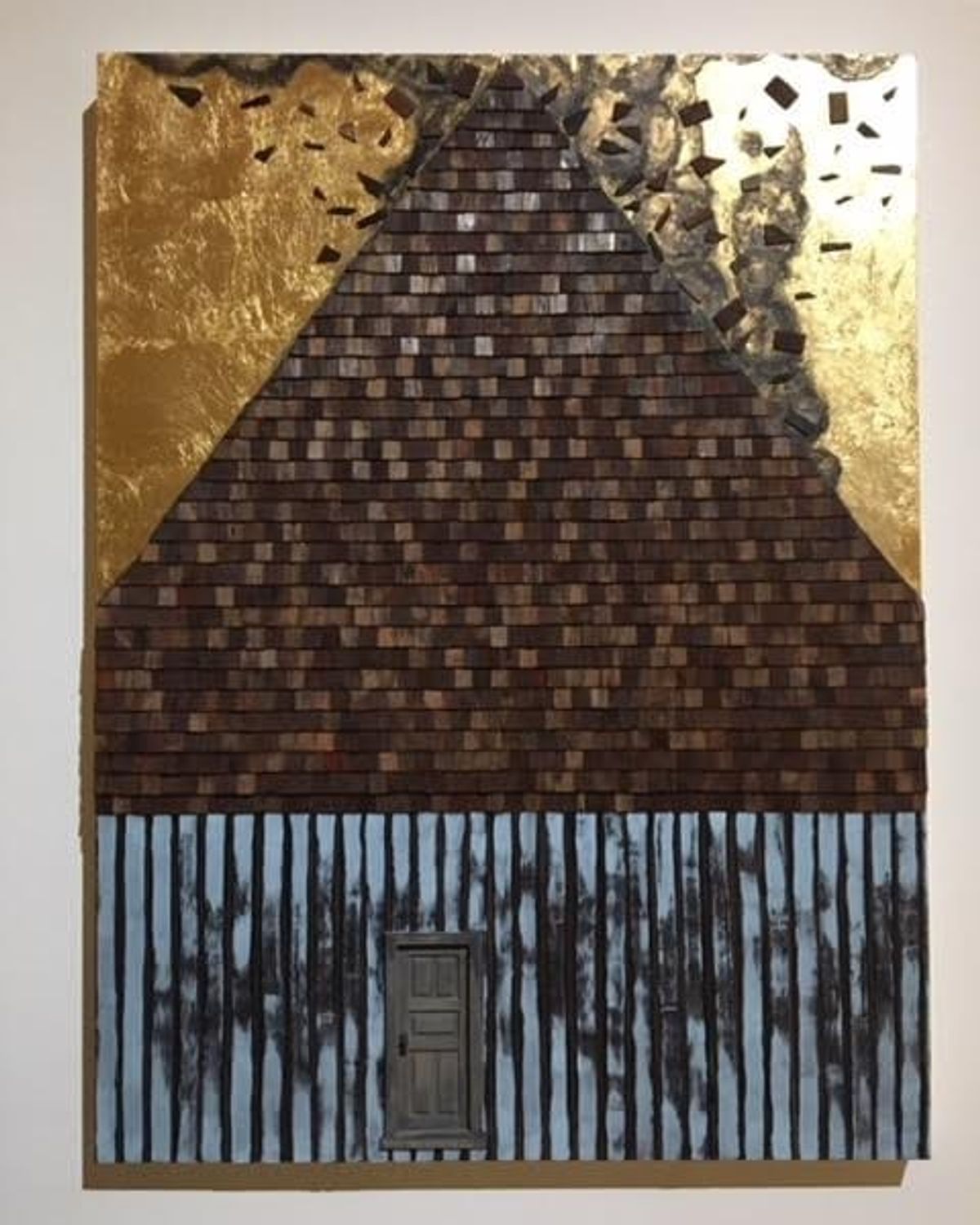Mixed media and gold leaf on wood panel