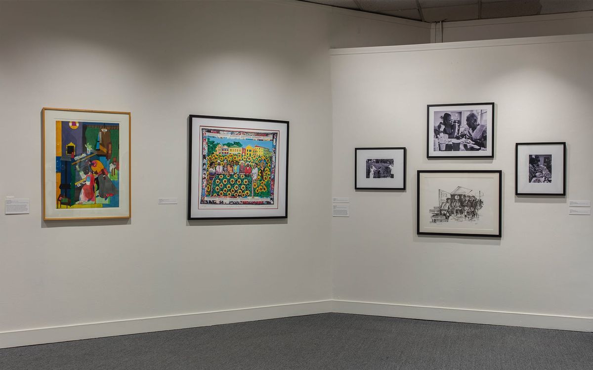 Installation view of framed artworks