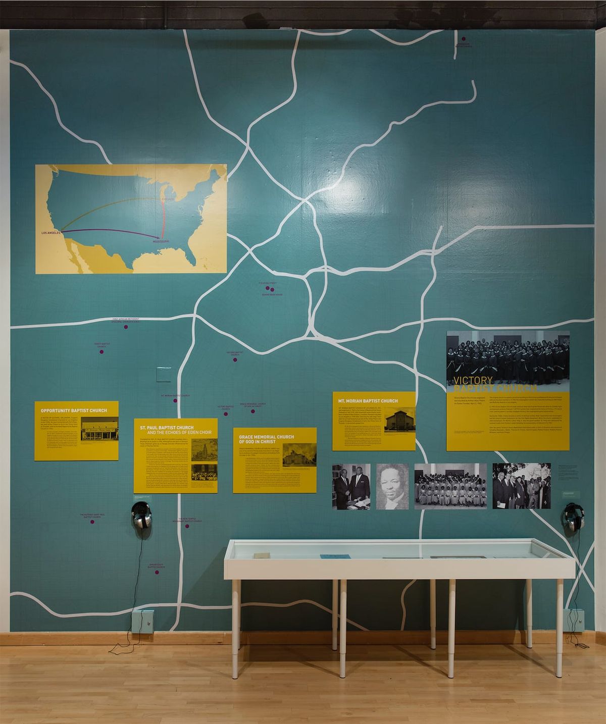 Installation view of roads that connected churches spanning the country