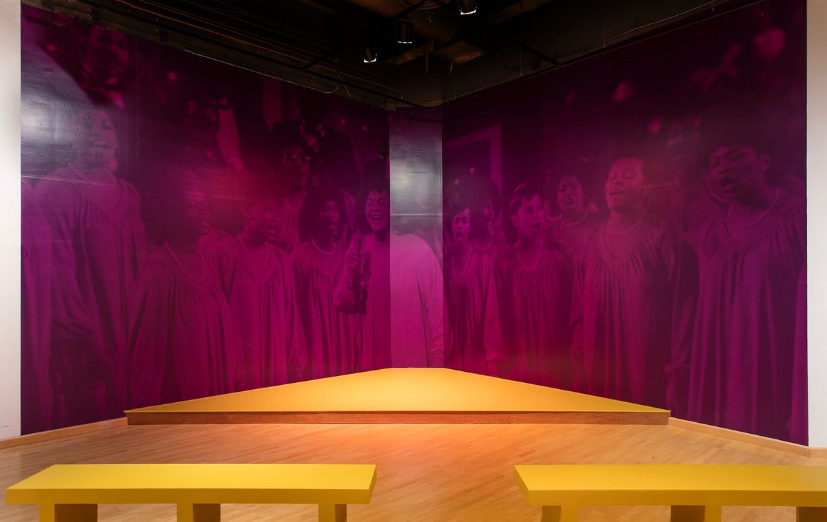 Installation view large scale mural photo of gospel choir