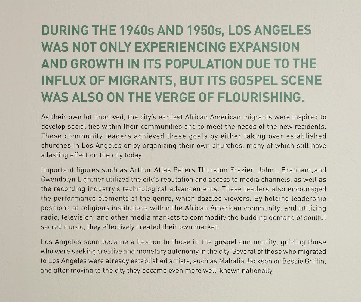 Wall text about the 1940s and 1950s in Los Angeles
