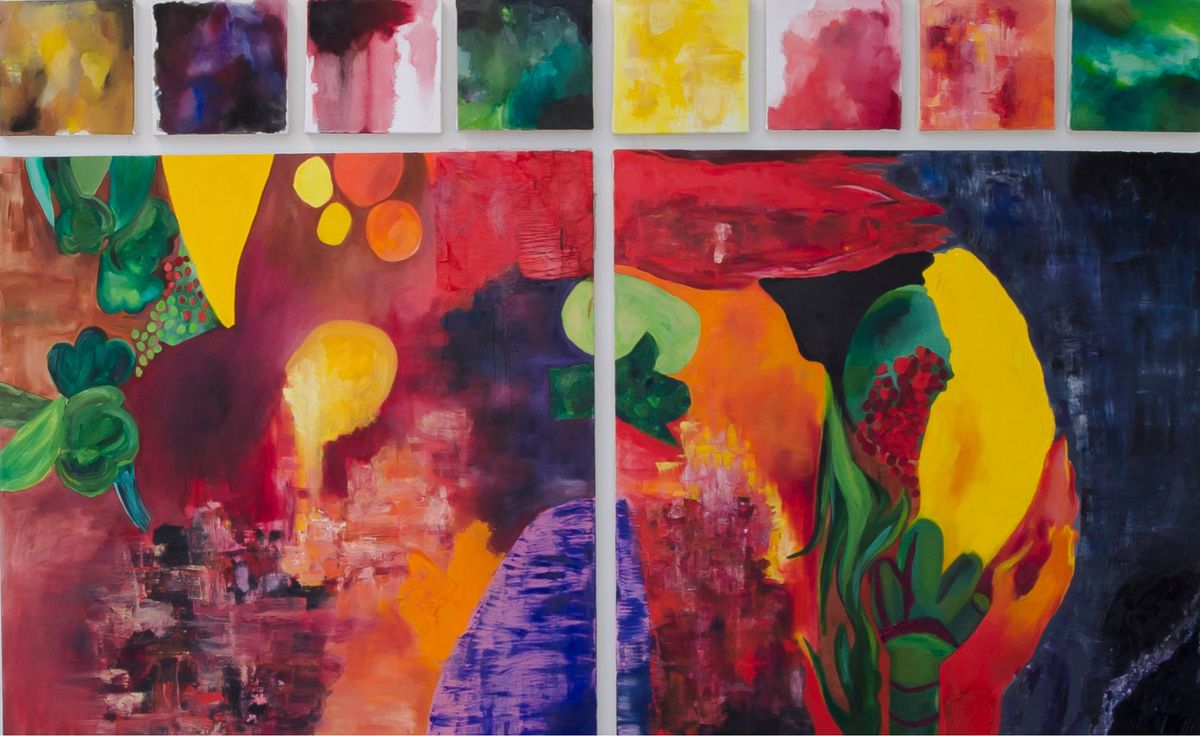 Primary multi-colored, abstract of hands and the soil