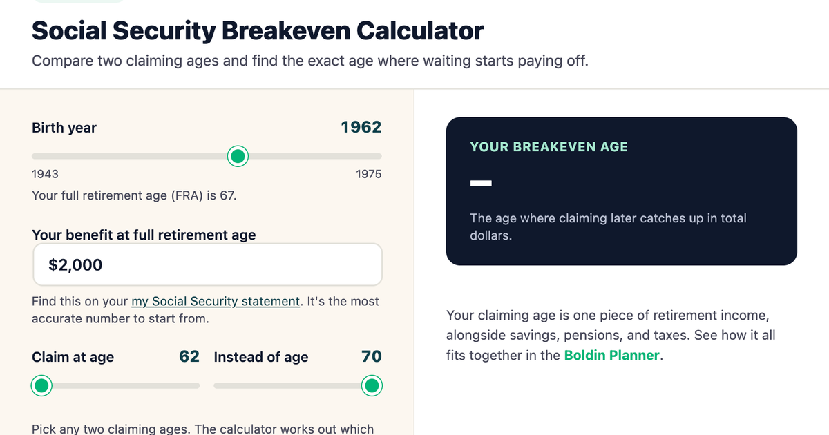 Social Security Breakeven Calculator: Compare Claiming Ages