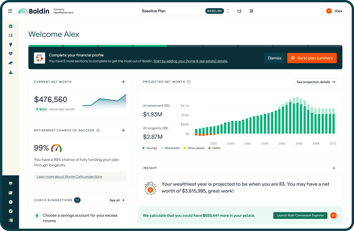 Boldin planner dashboard