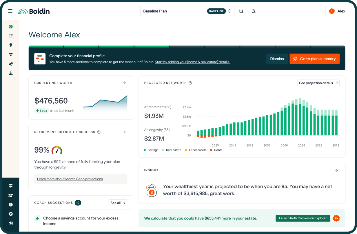 Boldin planner dashboard
