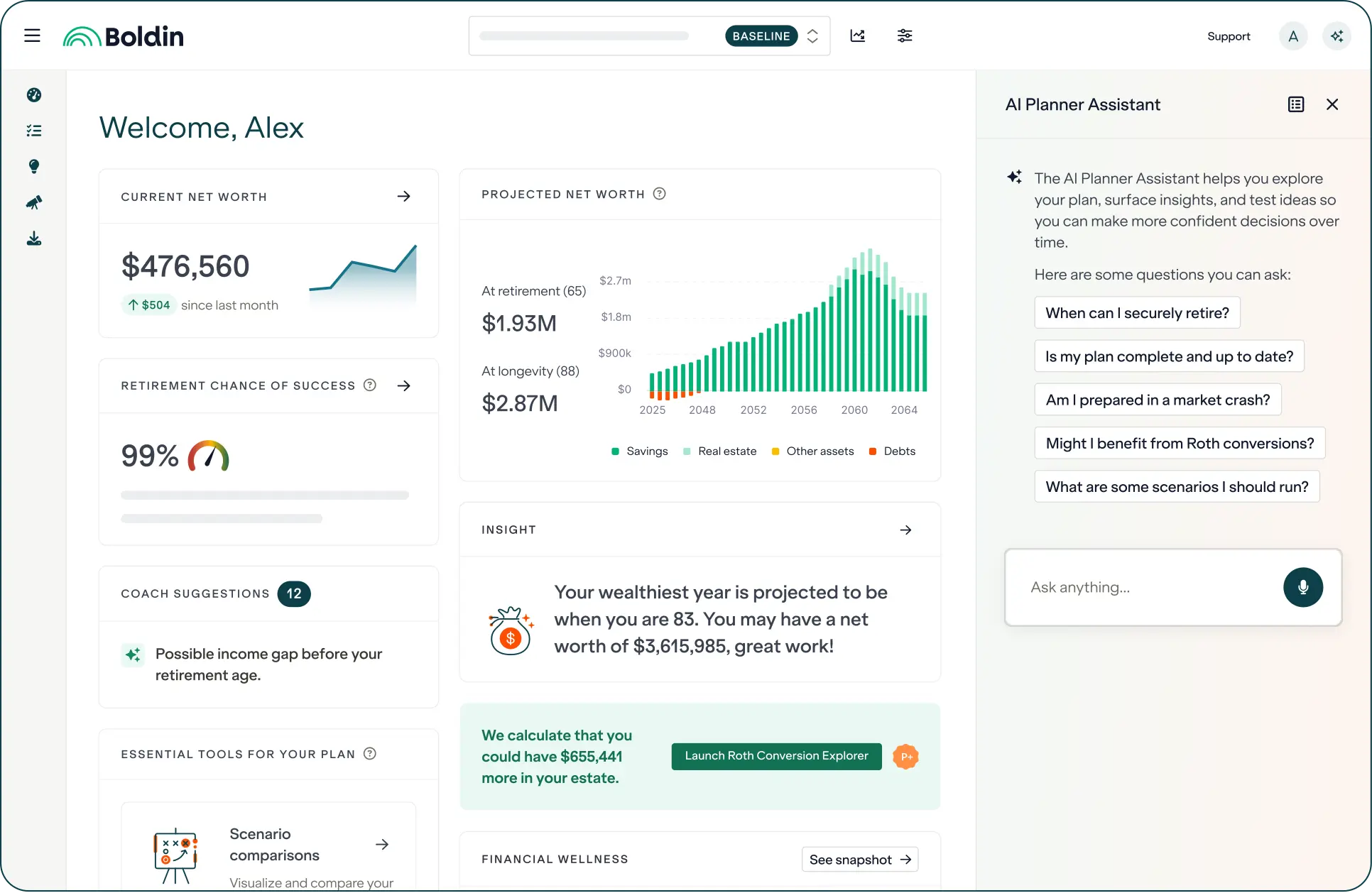 Boldin retirement planner UI