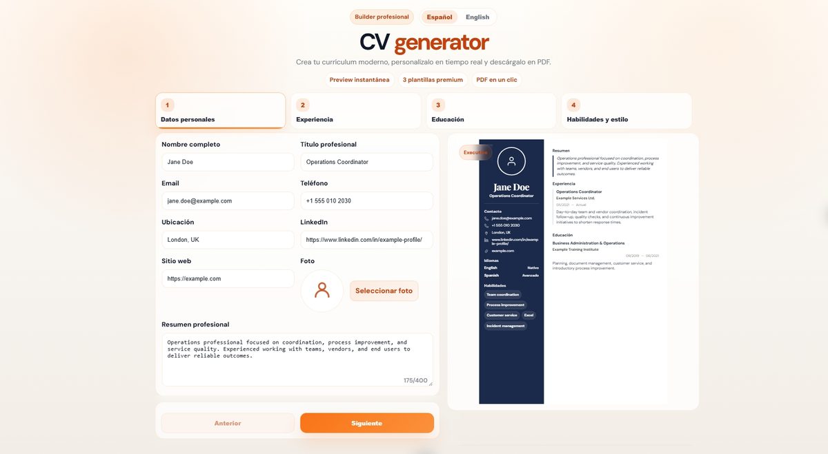 CV-Generator — vista principal
