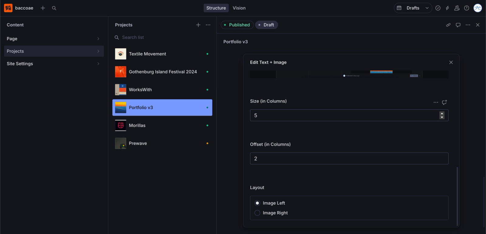 I built a fully customized back-end with Sanity, so I only have access to the content I know I need, and I maintain complete control and flexibility. I created custom fields that allow me to manage media, component sizes, and positions, so I can reuse them indefinitely by simply adjusting a few variables. This allows me to maintain visual and functional consistency, while adapting the content to the context and ensuring consistent behavior across all screens, regardless of the content displayed.