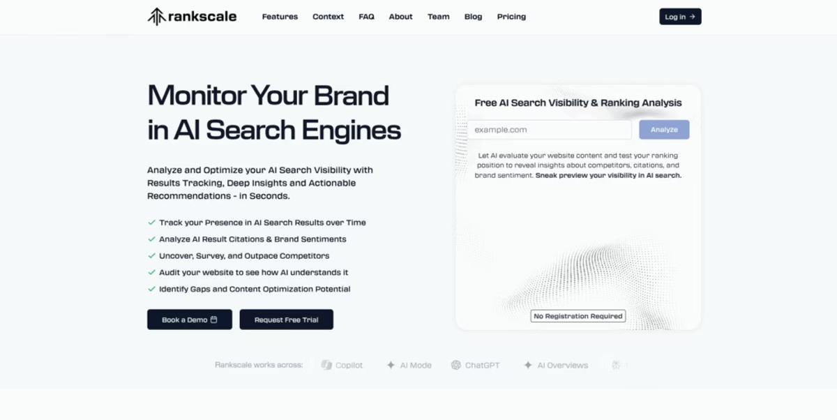 Screenshot of Rankscale's landing page interface focused on generative engine rankings.